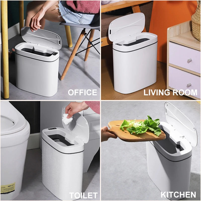 14L Smart Trash Can USB Charging Automatic Waste Bins Bathroom Toilet Waterproof Narrow Seam Touch Dustbin Kitchen Wastebasket